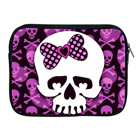Pink Polka Dot Bow Skull Apple iPad Zipper Case from ArtsNow.com Front