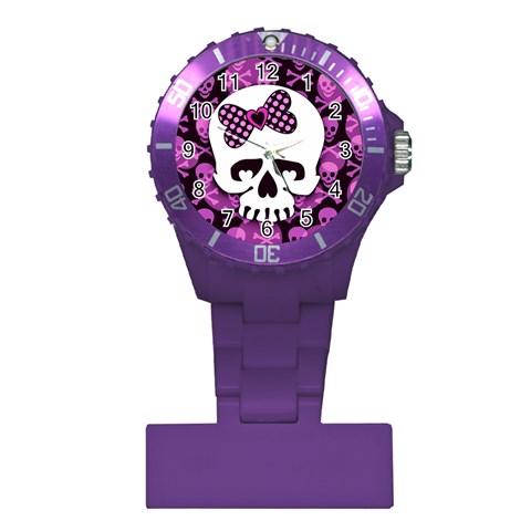 Pink Polka Dot Bow Skull Plastic Nurses Watch from ArtsNow.com Front