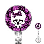 Pink Polka Dot Bow Skull Stainless Steel Nurses Watch