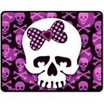 Pink Polka Dot Bow Skull Double Sided Fleece Blanket (Medium)