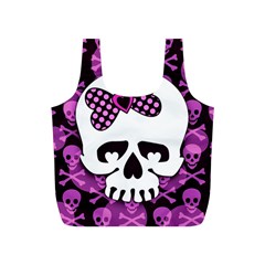 Pink Polka Dot Bow Skull Full Print Recycle Bag (S) from ArtsNow.com Front