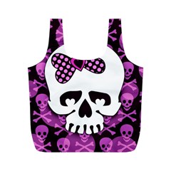 Pink Polka Dot Bow Skull Full Print Recycle Bag (M) from ArtsNow.com Front