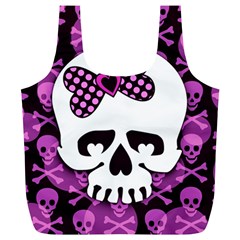 Pink Polka Dot Bow Skull Full Print Recycle Bag (XL) from ArtsNow.com Front