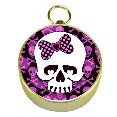 Pink Polka Dot Bow Skull Gold Compass from ArtsNow.com Front
