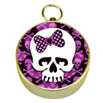 Pink Polka Dot Bow Skull Gold Compass