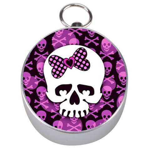 Pink Polka Dot Bow Skull Silver Compass from ArtsNow.com Front