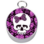 Pink Polka Dot Bow Skull Silver Compass