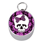 Pink Polka Dot Bow Skull Silver Compass (Mini)