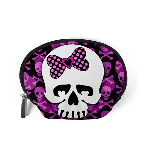 Pink Polka Dot Bow Skull Accessory Pouch (Small) from ArtsNow.com Back