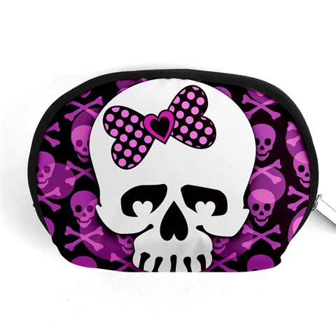 Pink Polka Dot Bow Skull Accessory Pouch (Medium) from ArtsNow.com Front