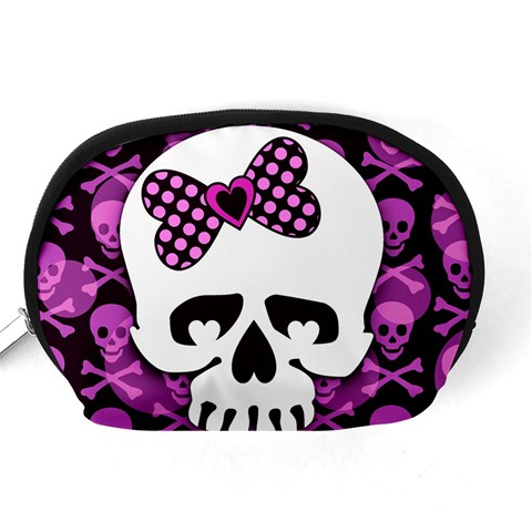 Pink Polka Dot Bow Skull Accessory Pouch (Medium) from ArtsNow.com Back