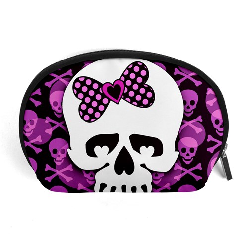 Pink Polka Dot Bow Skull Accessory Pouch (Large) from ArtsNow.com Front