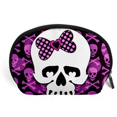 Pink Polka Dot Bow Skull Accessory Pouch (Large) from ArtsNow.com Front