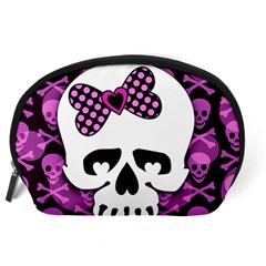 Pink Polka Dot Bow Skull Accessory Pouch (Large) from ArtsNow.com Back