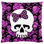 Pink Polka Dot Bow Skull Large Flano Cushion Case (One Side)