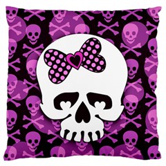 Pink Polka Dot Bow Skull Large Flano Cushion Case (Two Sides) from ArtsNow.com Front