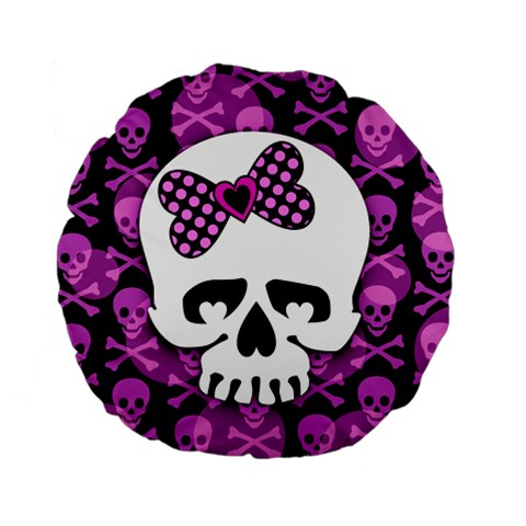 Pink Polka Dot Bow Skull Standard 15  Premium Flano Round Cushion  from ArtsNow.com Front