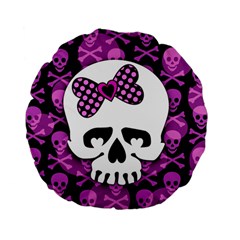 Pink Polka Dot Bow Skull Standard 15  Premium Flano Round Cushion  from ArtsNow.com Front