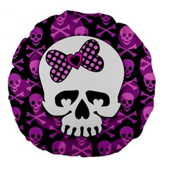 Pink Polka Dot Bow Skull Large 18  Premium Flano Round Cushion  from ArtsNow.com Front