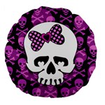 Pink Polka Dot Bow Skull Large 18  Premium Flano Round Cushion 