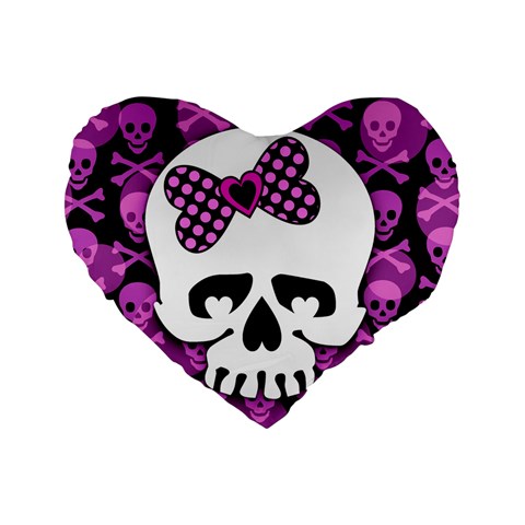 Pink Polka Dot Bow Skull Standard 16  Premium Flano Heart Shape Cushion  from ArtsNow.com Front