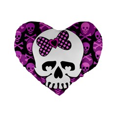 Pink Polka Dot Bow Skull Standard 16  Premium Flano Heart Shape Cushion  from ArtsNow.com Front