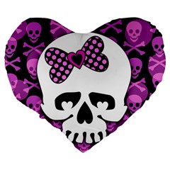 Pink Polka Dot Bow Skull Large 19  Premium Flano Heart Shape Cushion from ArtsNow.com Back