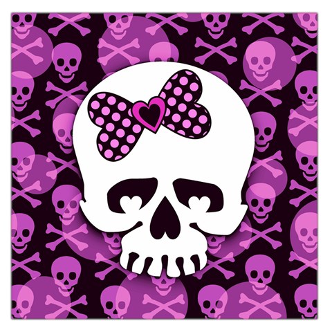 Pink Polka Dot Bow Skull Large Satin Scarf (Square) from ArtsNow.com Front