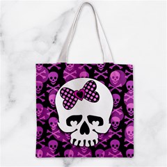 Pink Polka Dot Bow Skull Zipper Grocery Tote Bag from ArtsNow.com Front