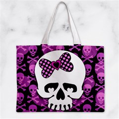 Pink Polka Dot Bow Skull Zipper Mini Tote Bag from ArtsNow.com Front