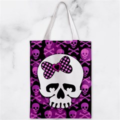 Pink Polka Dot Bow Skull Zipper Classic Tote Bag from ArtsNow.com Front