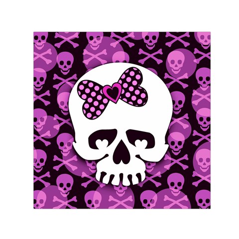 Pink Polka Dot Bow Skull Small Satin Scarf (Square) from ArtsNow.com Front