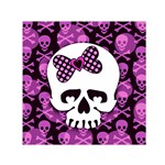 Pink Polka Dot Bow Skull Small Satin Scarf (Square)