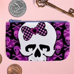 Pink Polka Dot Bow Skull Large Coin Purse from ArtsNow.com Front