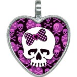 Pink Polka Dot Bow Skull Heart Necklace
