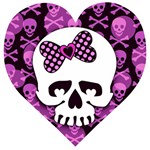 Pink Polka Dot Bow Skull Wooden Puzzle Heart