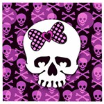 Pink Polka Dot Bow Skull Wooden Puzzle Square