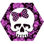 Pink Polka Dot Bow Skull Wooden Puzzle Hexagon