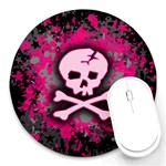 Pink Skull Star Splatter Round Mousepad