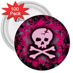 Pink Skull Star Splatter 3  Button (100 pack)