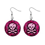 Pink Skull Star Splatter 1  Button Earrings