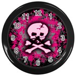 Pink Skull Star Splatter Wall Clock (Black)