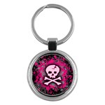Pink Skull Star Splatter Key Chain (Round)