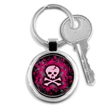 Pink Skull Star Splatter Key Chain (Round)