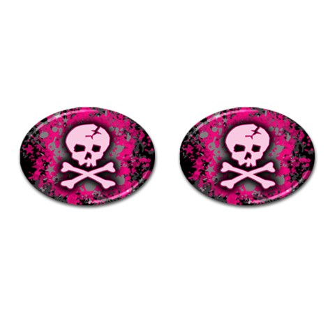Pink Skull Star Splatter Cufflinks (Oval) from ArtsNow.com Front(Pair)