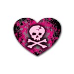 Pink Skull Star Splatter Rubber Heart Coaster (4 pack)