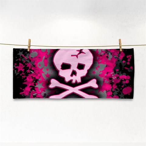 Pink Skull Star Splatter Hand Towel from ArtsNow.com Front