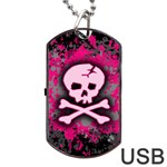 Pink Skull Star Splatter Dog Tag USB Flash (One Side)