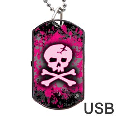 Pink Skull Star Splatter Dog Tag USB Flash (Two Sides) from ArtsNow.com Front