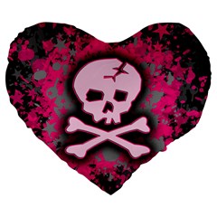 Pink Skull Star Splatter Large 19  Premium Heart Shape Cushion from ArtsNow.com Front